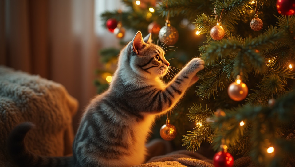 Cats may not intend to destroy tree decorations