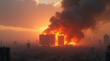 Burning buildings release massive amounts of smoke into the air