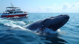 Whale watching boats give a close-up view of whales