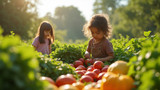 Children help harvest fresh produce